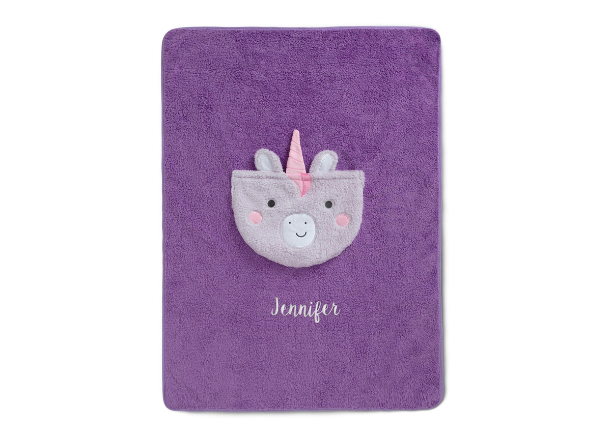 Personalized Sherpa Throw Blanket with Storage Pocket for Kids