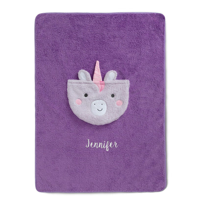 Personalized Sherpa Throw Blanket with Storage Pocket for Kids