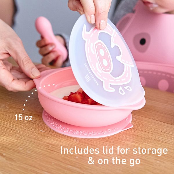 Marcus & Marcus Silicone Suction Bowl with Lid – BPA-Free Baby Bowl for Baby-Led Weaning