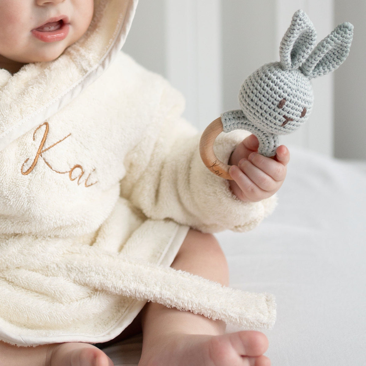 JBØRN Crochet Bunny Rattle Toy