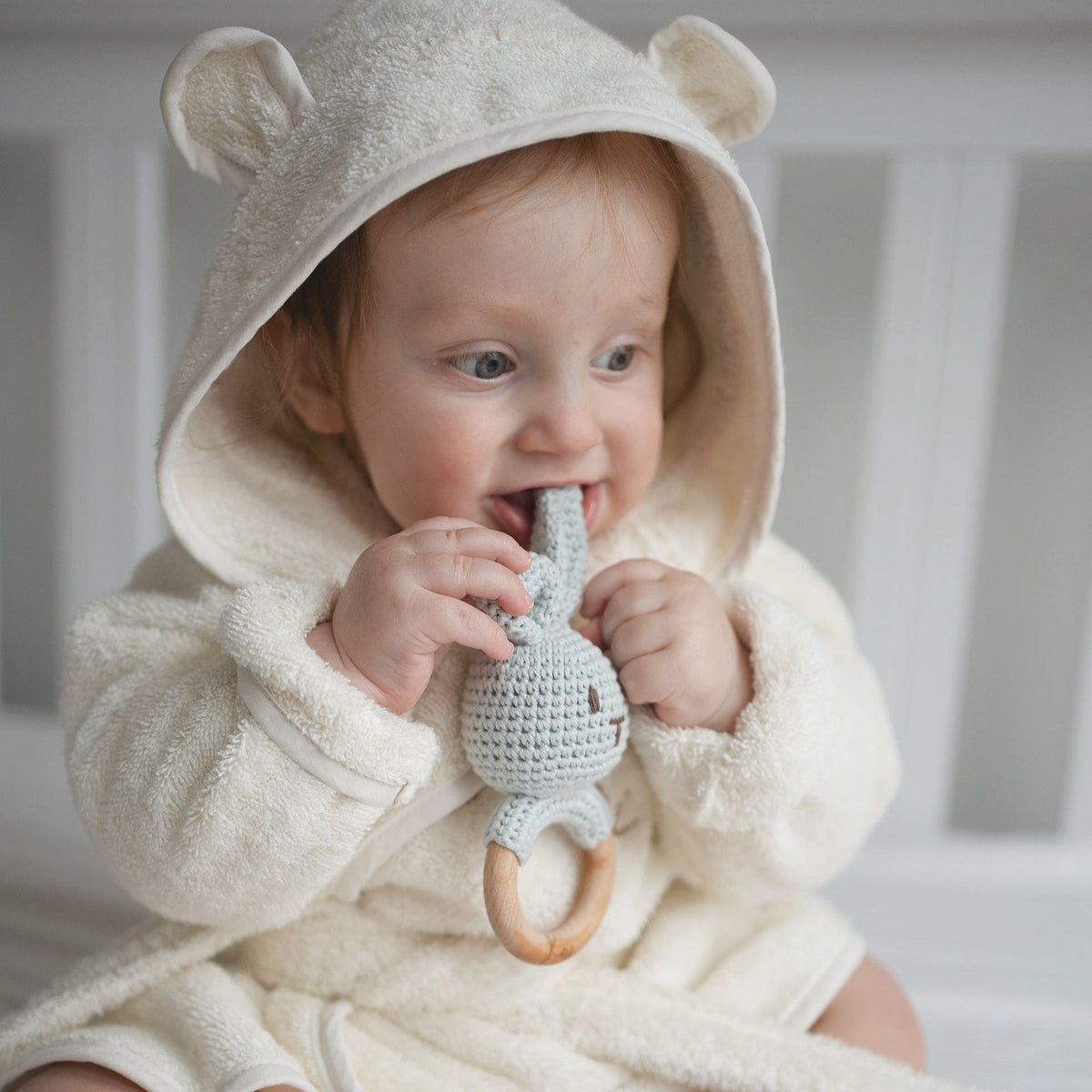 JBØRN Crochet Bunny Rattle Toy