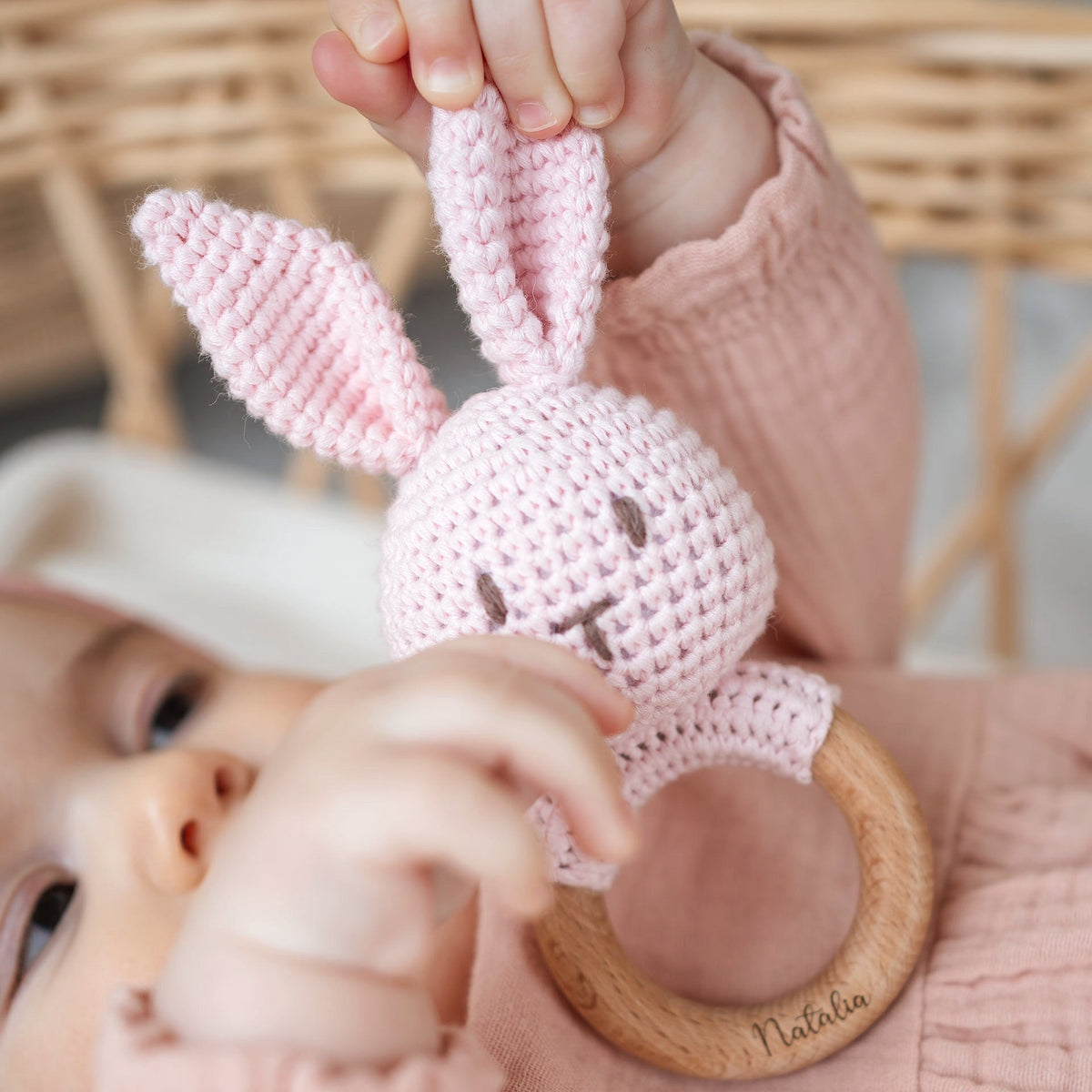 JBØRN Crochet Bunny Rattle Toy
