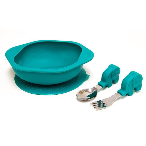 Marcus & Marcus Toddler Mealtime Set – Suction Bowl with Palm Grasp Spoon & Fork (BPA-Free)