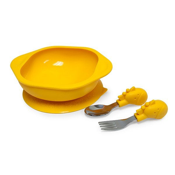 Marcus & Marcus Toddler Mealtime Set – Suction Bowl with Palm Grasp Spoon & Fork (BPA-Free)