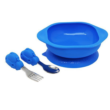 Marcus & Marcus Toddler Mealtime Set – Suction Bowl with Palm Grasp Spoon & Fork (BPA-Free)