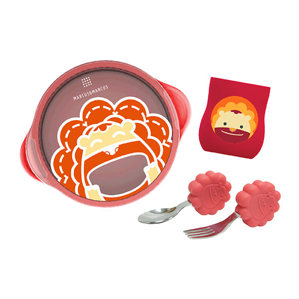 Marcus & Marcus Toddler Self Feeding Training Set – Suction Bowl with Lid, Palm Grasp Spoon & Fork, Silicone Cup