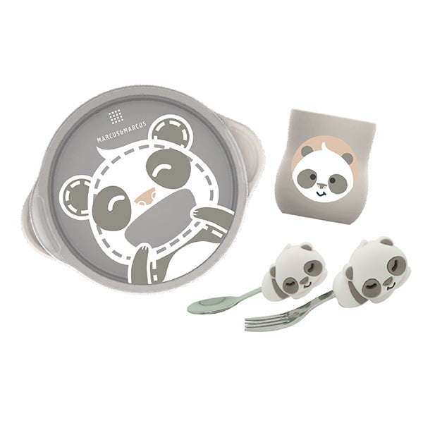 Marcus & Marcus Toddler Self Feeding Training Set – Suction Bowl with Lid, Palm Grasp Spoon & Fork, Silicone Cup