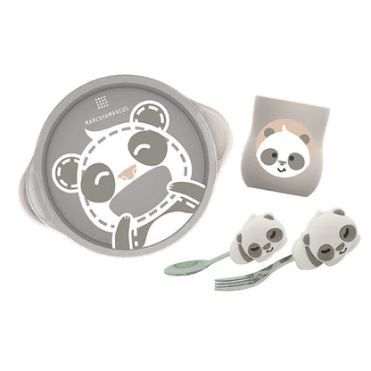 Marcus & Marcus Toddler Self Feeding Training Set – Suction Bowl with Lid, Palm Grasp Spoon & Fork, Silicone Cup