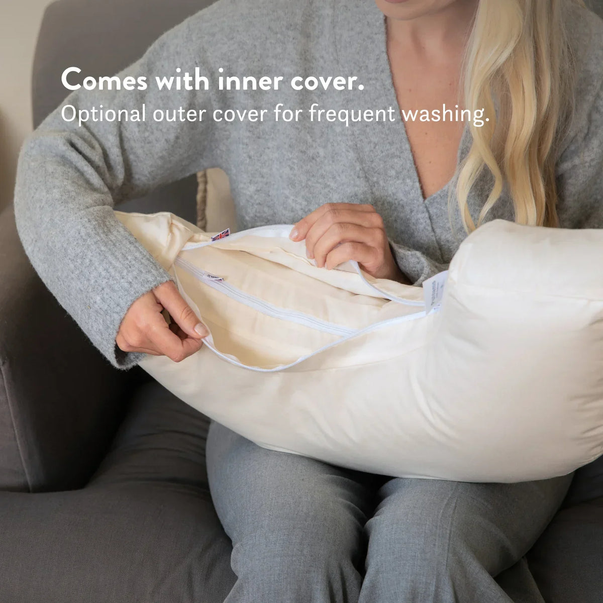 Organic Cotton & British Wool Nursing Pillow - Bottle & Breastfeeding