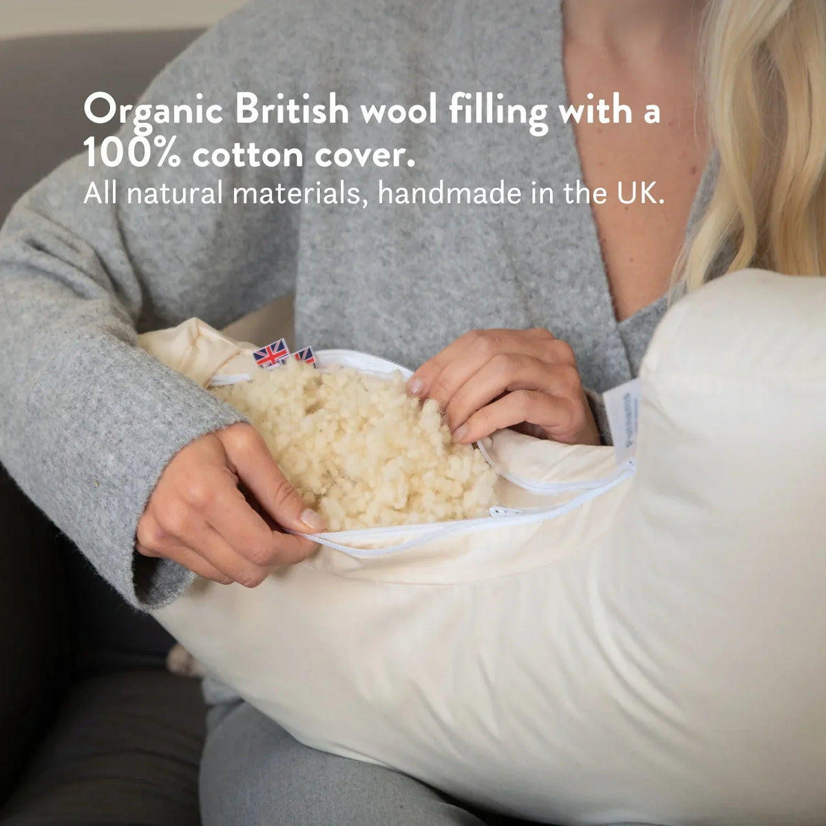 Organic Cotton & British Wool Nursing Pillow - Bottle & Breastfeeding