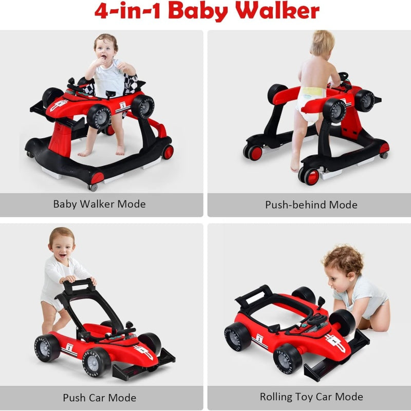4-in-1 Baby Push Walker with Adjustable Height and Speed - Red