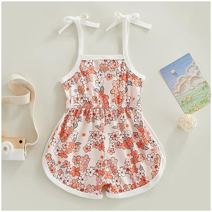Toddler Baby Girl Clothing,floral Jumpsuit with Tie Up,jumpsuit