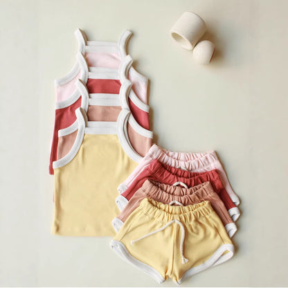 Baby Summer Outfit Suspender Vest and Shorts Set Girls