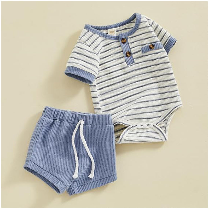 Baby Boy Summer Clothes Button Short Sleeve Romper Bodysuit