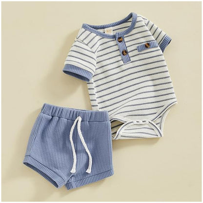 Baby Boy Summer Clothes Button Short Sleeve Romper Bodysuit