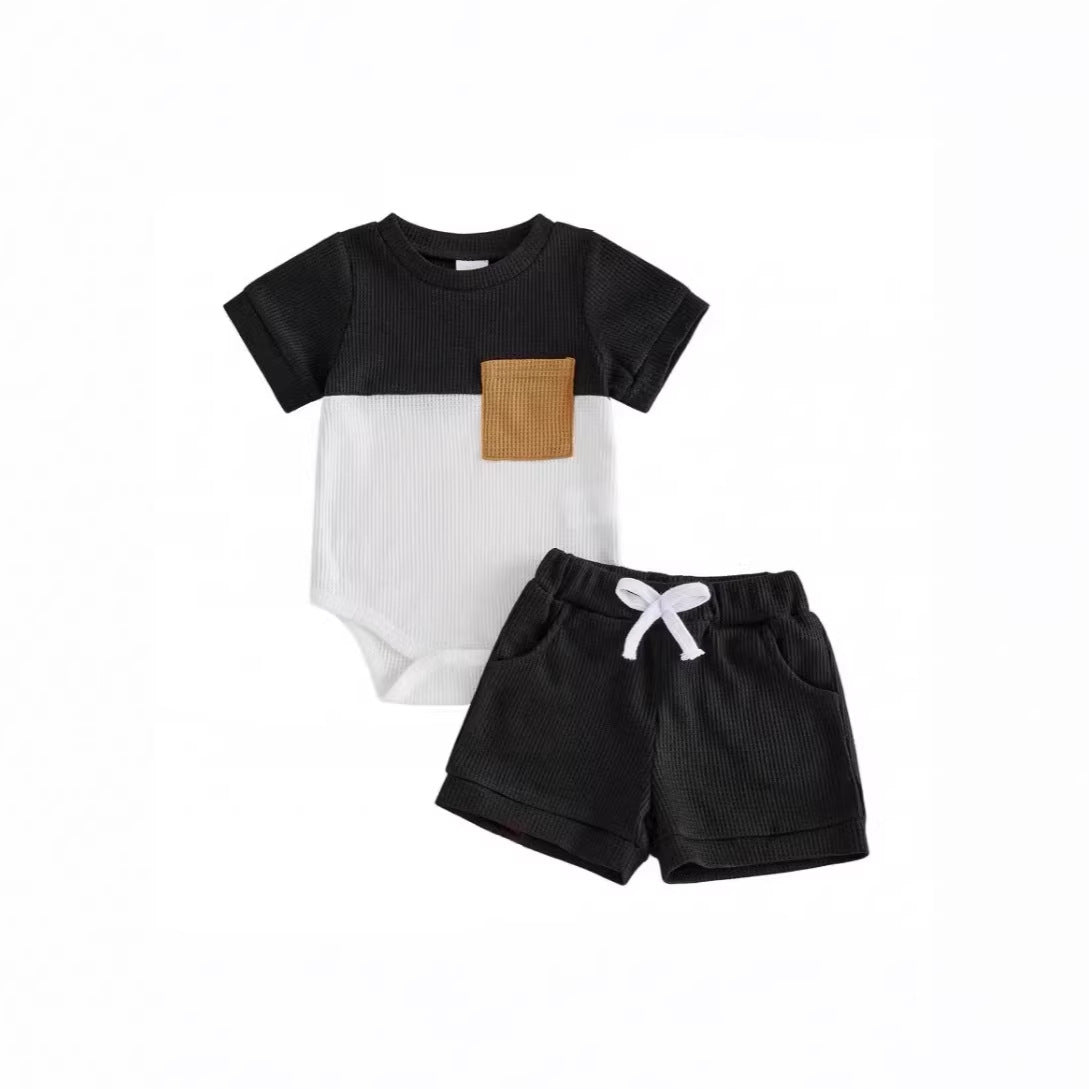 Baby and Toddler Patchwork Design Crew Neck Short-sleeve