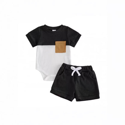 Baby and Toddler Patchwork Design Crew Neck Short-sleeve