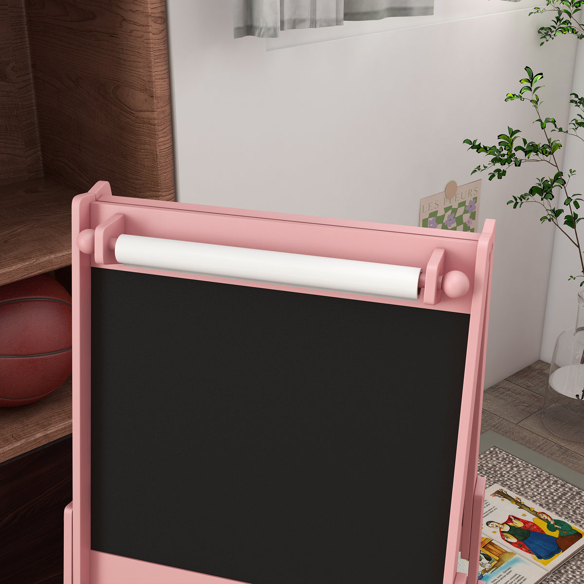 Art Easel for Kids with Paper Roll, Blackboard, Whiteboard,