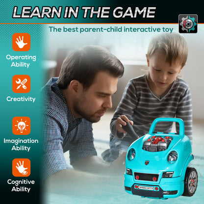Mechanic Kids Truck Engine Toy Set, Car Service Play Set, Teal