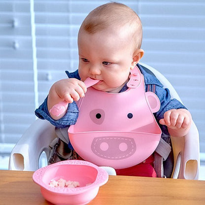 Baby Feeding Set with Silicone Bowl, Soft-Tip Spoon & Baby Bib for Starting Solids
