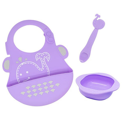 Baby Feeding Set with Silicone Bowl, Soft-Tip Spoon & Baby Bib for Starting Solids