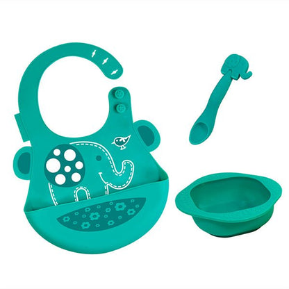 Baby Feeding Set with Silicone Bowl, Soft-Tip Spoon & Baby Bib for Starting Solids