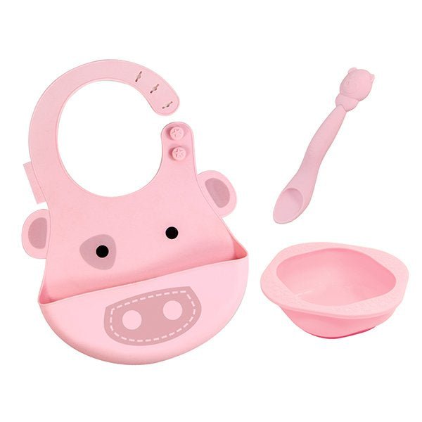 Baby Feeding Set with Silicone Bowl, Soft-Tip Spoon & Baby Bib for Starting Solids