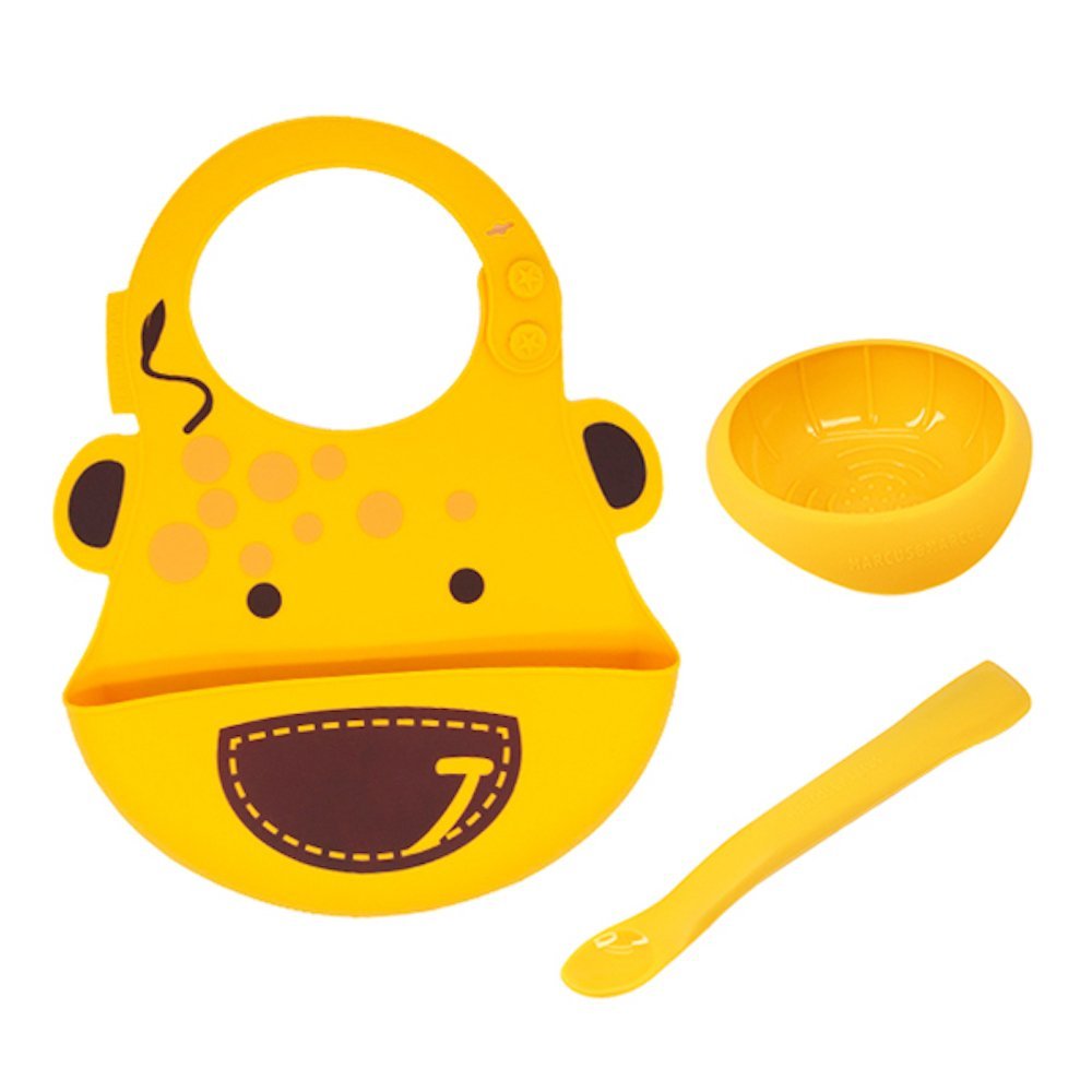 Baby First Feeding Set with Masher Spoon, Silicone Bowl & Bib for Starting Solids