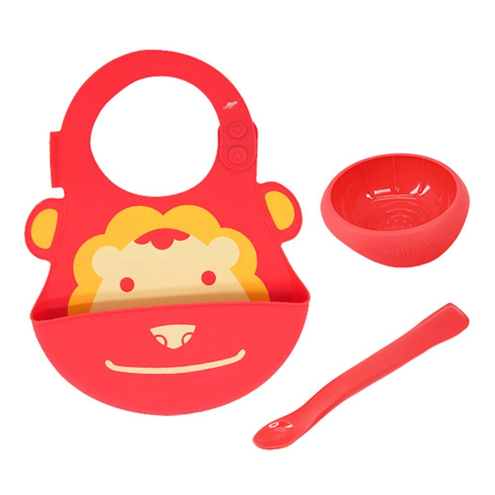 Baby First Feeding Set with Masher Spoon, Silicone Bowl & Bib for Starting Solids