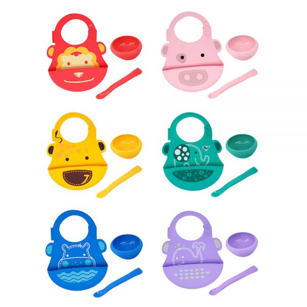 Baby First Feeding Set with Masher Spoon, Silicone Bowl & Bib for Starting Solids