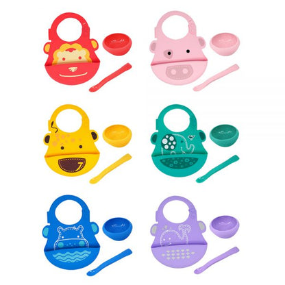 Baby First Feeding Set with Masher Spoon, Silicone Bowl & Bib for Starting Solids