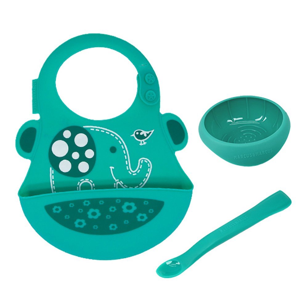 Baby First Feeding Set with Masher Spoon, Silicone Bowl & Bib for Starting Solids