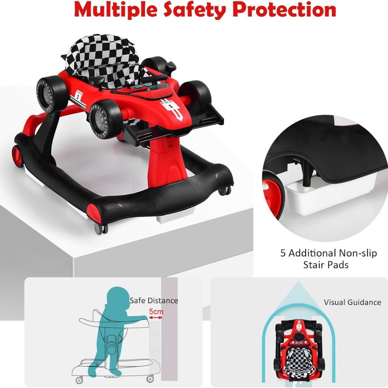 4-in-1 Baby Push Walker with Adjustable Height and Speed - Red