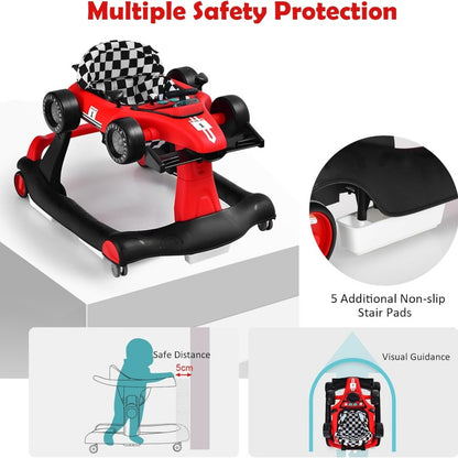 4-in-1 Baby Push Walker with Adjustable Height and Speed - Red