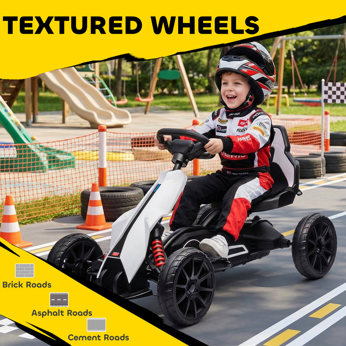12v Electric Go Kart for Kids W/ Adjustable Speed, White