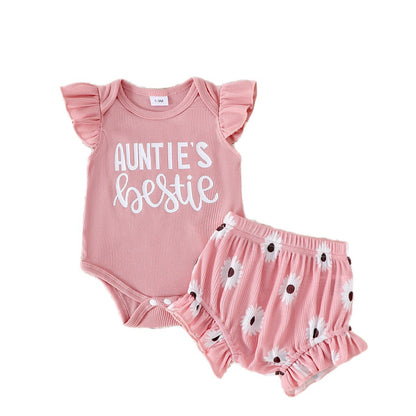 Cute Cotton Ribbed Sleeveless Set for Baby Girls