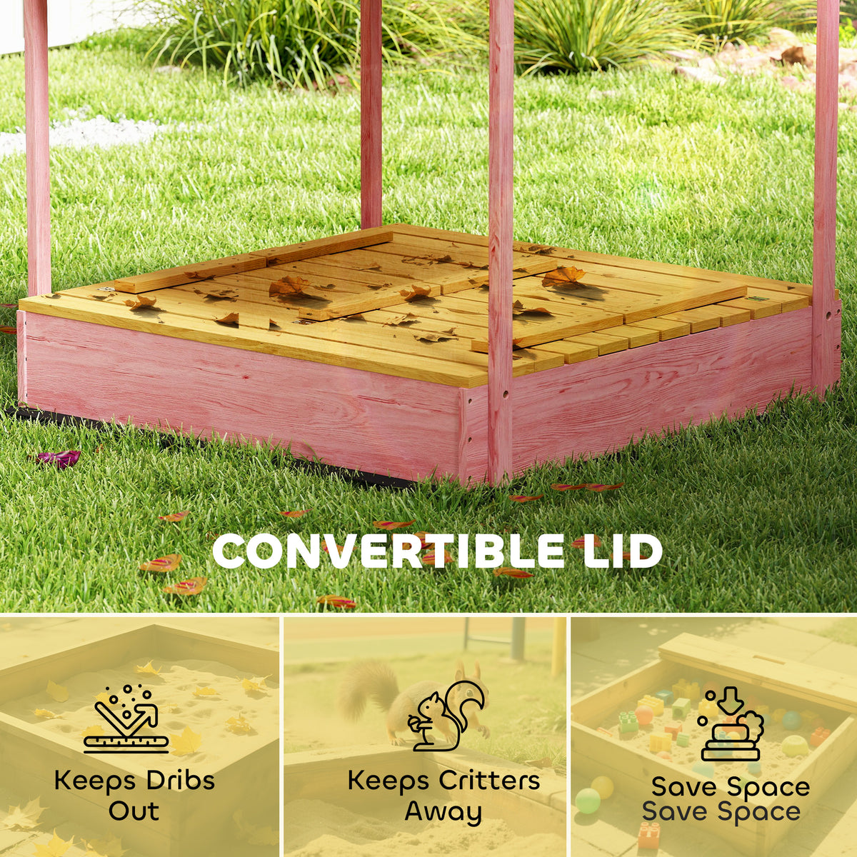 Wooden Sandbox with Cover, Kids Sandbox Outdoor with Seat,