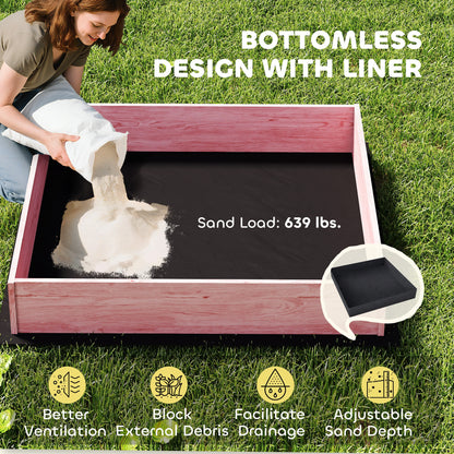 Wooden Sandbox with Cover, Kids Sandbox Outdoor with Seat,