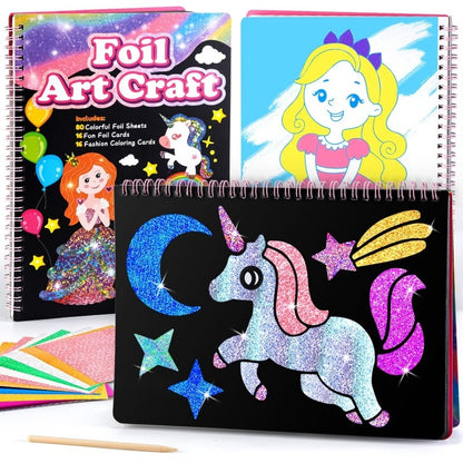 Foil Art Craft Kit for Kids, Children's Cartoon DIY Creative