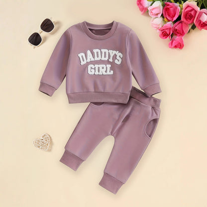 Kids Long-sleeve Fleece Embroidered Letter Hoodie Solid-colored