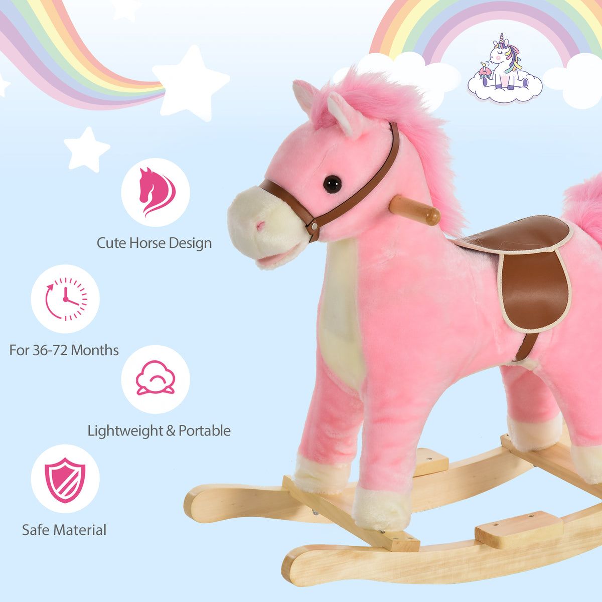 Rocking Horse Plush Animal on Wooden Rockers, Baby Rocking
