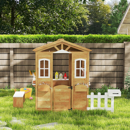 Outdoor Playhouse for Kids Wooden Cottage with Working Doors