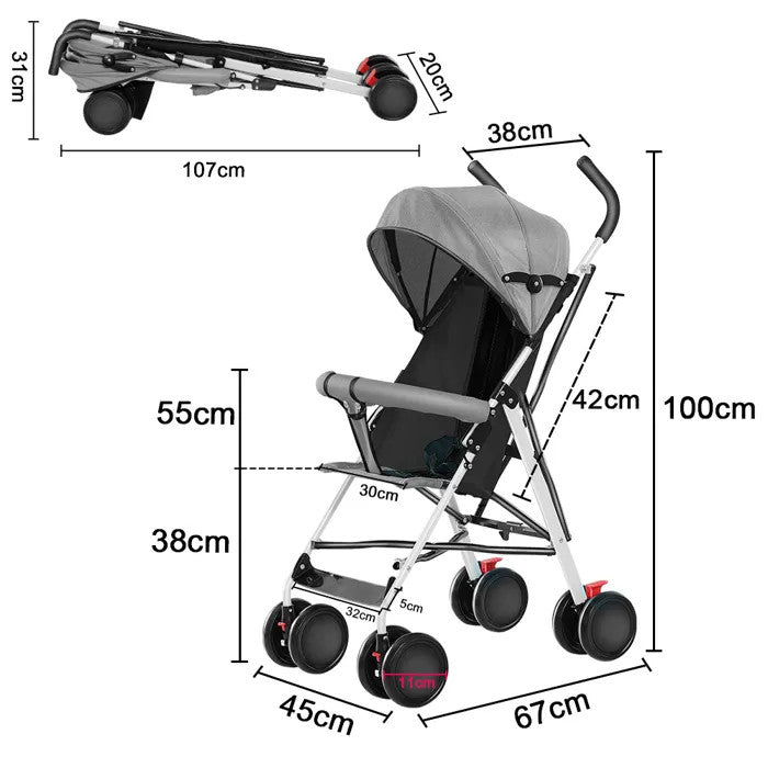 Foldable Baby Stroller Pram Pushchair with Sunshade Foot Brake
