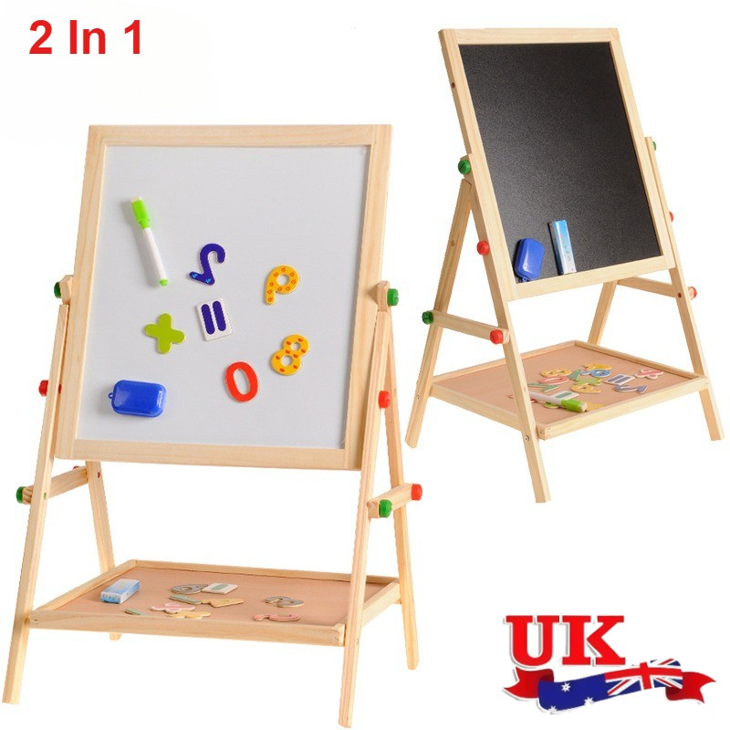 Kids 2 in 1 Wooden Blackboard Whiteboard Children Art Easel