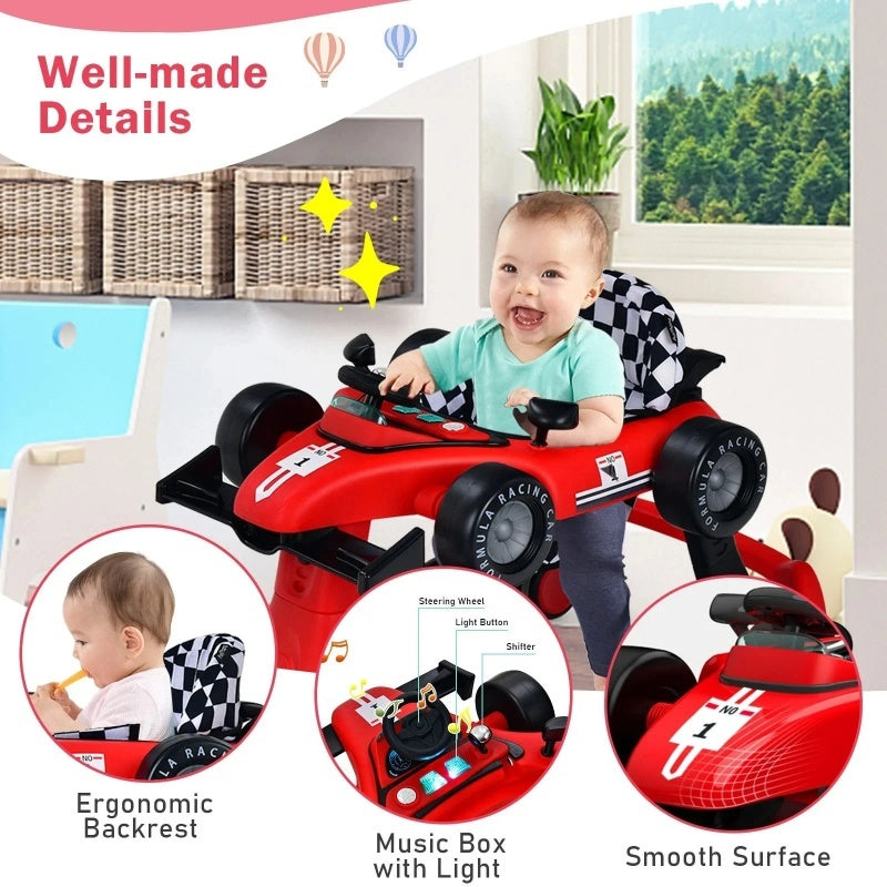 4-in-1 Baby Push Walker with Adjustable Height and Speed - Red