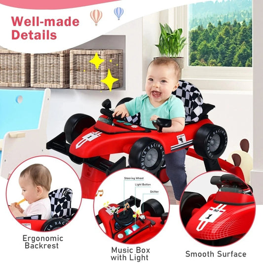4-in-1 Baby Push Walker with Adjustable Height and Speed - Red