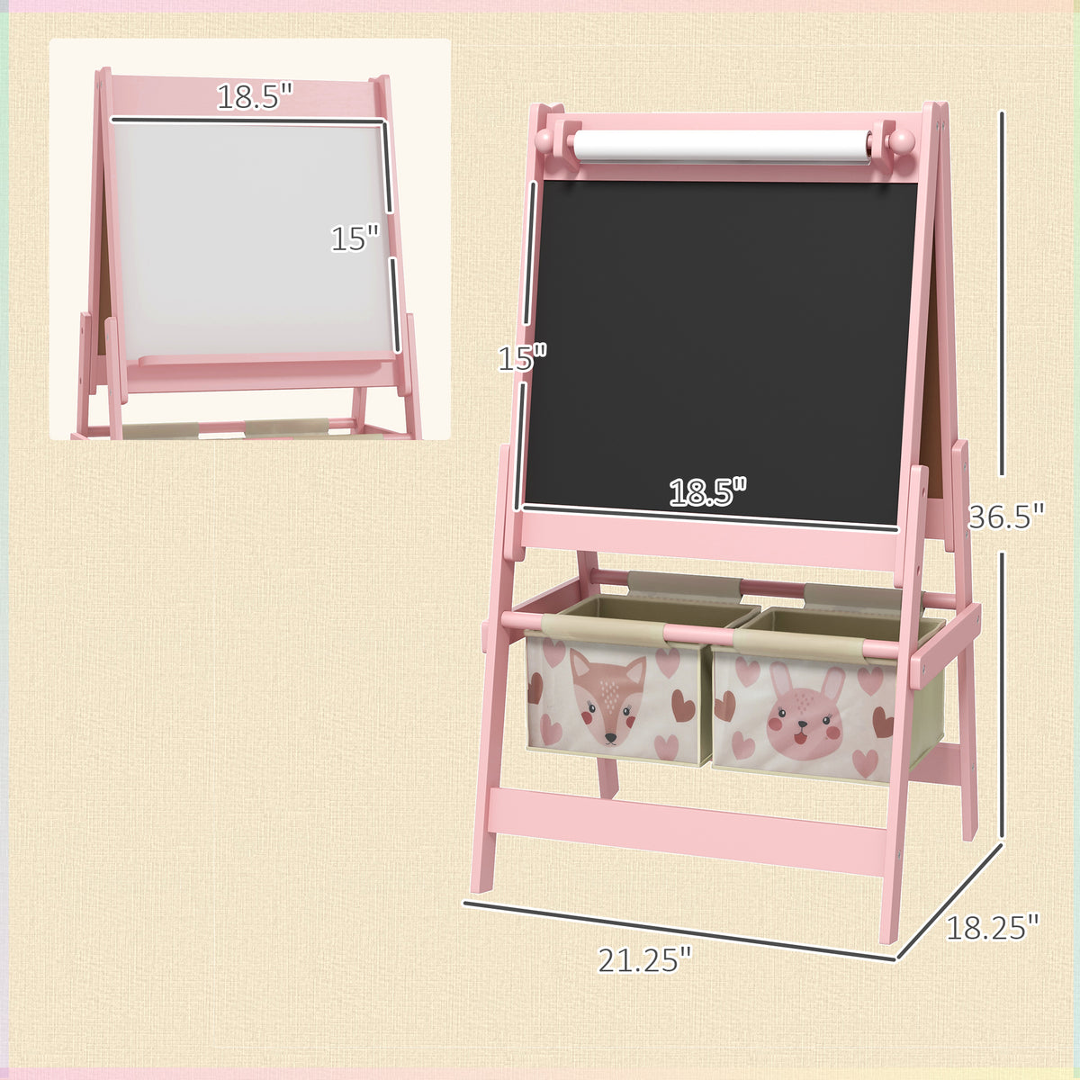 Art Easel for Kids with Paper Roll, Blackboard, Whiteboard,