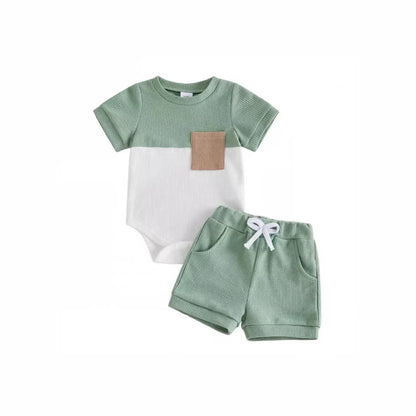 Baby and Toddler Patchwork Design Crew Neck Short-sleeve