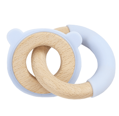 Silicone + Wood Double Ring Teether (4 Colors)