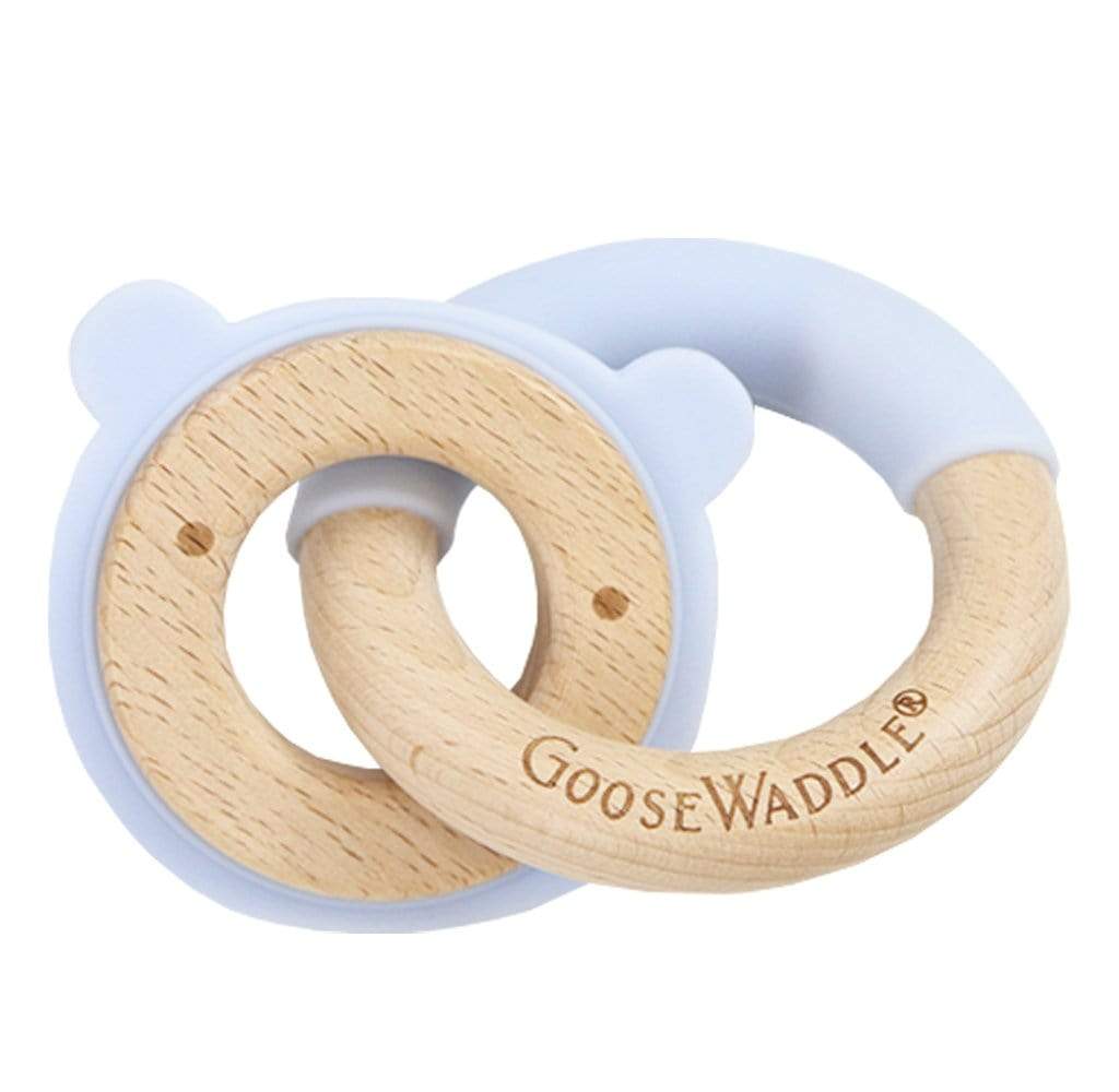 Silicone + Wood Double Ring Teether (4 Colors)